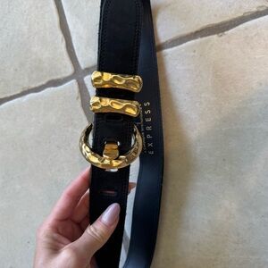 Express Black Belt with Textured Gold Buckle Set